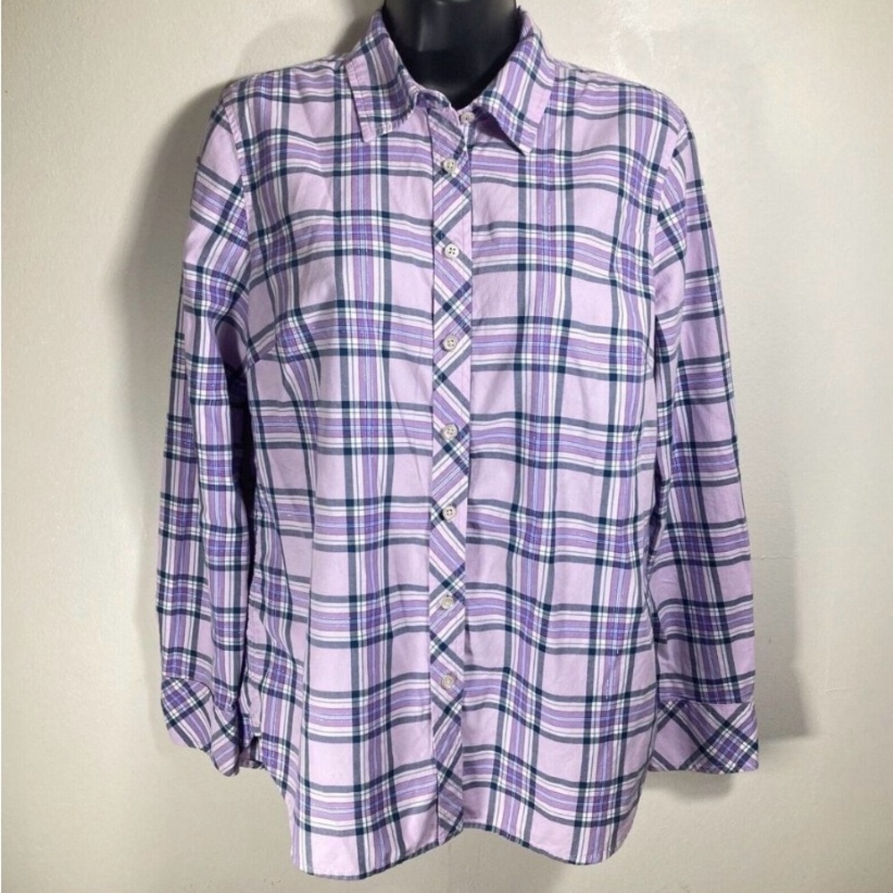 Talbots Size Small Button Up Purple Plaid Shirt in Very Good Condition